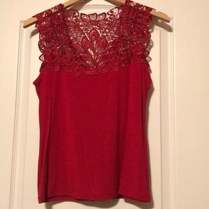 Red lace detail tank top